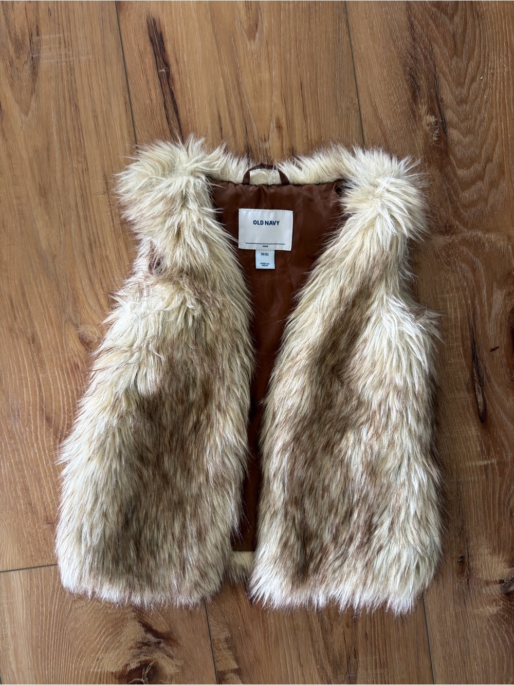 Old Navy Kids Faux Fur Vest in Light Brown and Cream